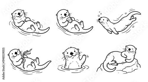 otter, Hand-drawn outline doodle sketches vector set collection , white background , PNG and SVG isolate
