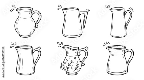 pitcher, Hand-drawn outline doodle sketches vector set collection , white background , PNG and SVG isolate