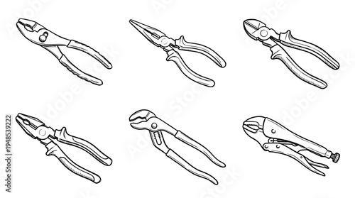 pliers, Hand-drawn outline doodle sketches vector set collection , white background , PNG and SVG isolate