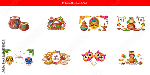 Pohela Boishakh festival illustrations set