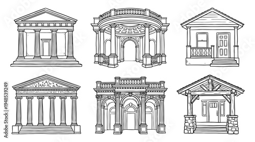 portico, Hand-drawn outline doodle sketches vector set collection , white background , PNG and SVG isolate