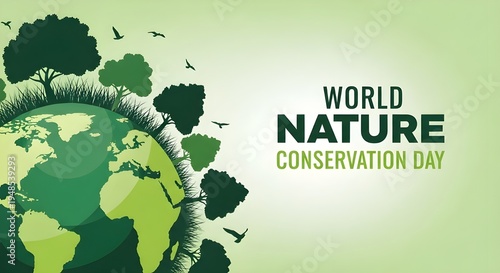 World nature conservation day poster with earth and trees