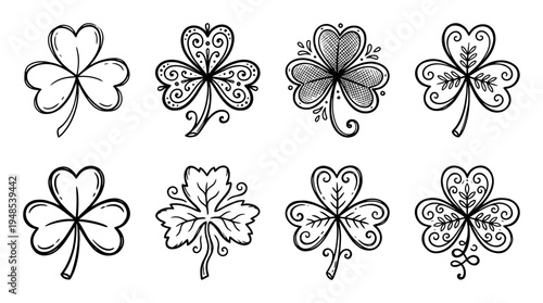 saint patrick shamrock, Hand-drawn outline doodle sketches vector set collection , white background , PNG and SVG isolate