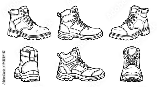 safety boots, Hand-drawn outline doodle sketches vector set collection , white background , PNG and SVG isolate