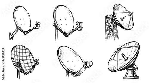 satellite dish, Hand-drawn outline doodle sketches vector set collection , white background , PNG and SVG isolate