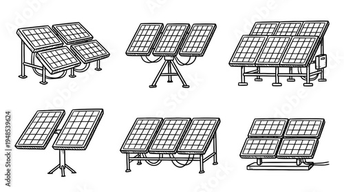 solar panel array, Hand-drawn outline doodle sketches vector set collection , white background , PNG and SVG isolate
