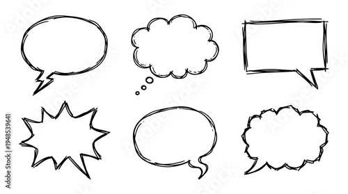 speech bubble, Hand-drawn outline doodle sketches vector set collection , white background , PNG and SVG isolate