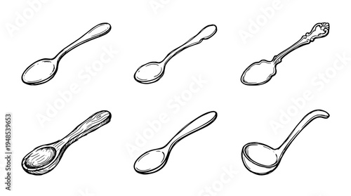 spoon, Hand-drawn outline doodle sketches vector set collection , white background , PNG and SVG isolate