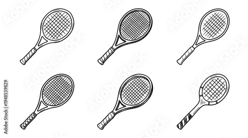 tennis racket, Hand-drawn outline doodle sketches vector set collection , white background , PNG and SVG isolate