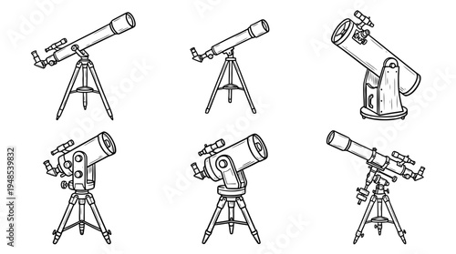 telescope, Hand-drawn outline doodle sketches vector set collection , white background , PNG and SVG isolate