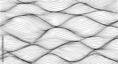 Thin line wavy abstract vector background. Curve wave seamless pattern. Line art striped graphic template. Vector illustration.
