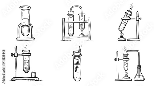 test tube, Hand-drawn outline doodle sketches vector set collection , white background , PNG and SVG isolate