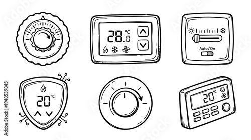 thermostat control, Hand-drawn outline doodle sketches vector set collection , white background , PNG and SVG isolate