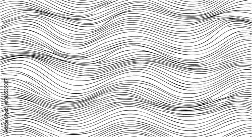 Thin line wavy abstract vector background. Curve wave seamless pattern. Line art striped graphic template. Vector illustration.
