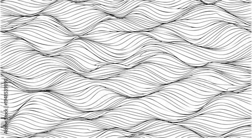 Thin line wavy abstract vector background. Curve wave seamless pattern. Line art striped graphic template. Vector illustration.
