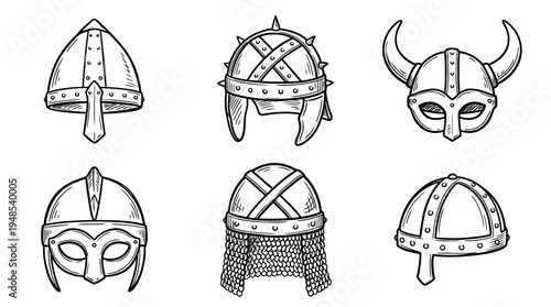 viking helmet, Hand-drawn outline doodle sketches vector set collection , white background , PNG and SVG isolate