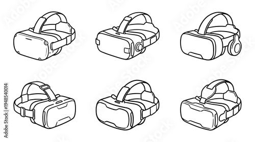 virtual reality headset, Hand-drawn outline doodle sketches vector set collection , white background , PNG and SVG isolate