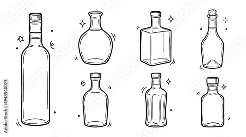 vodka bottle, Hand-drawn outline doodle sketches vector set collection , white background , PNG and SVG isolate