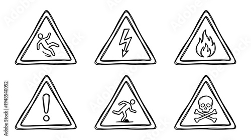warning sign triangle, Hand-drawn outline doodle sketches vector set collection , white background , PNG and SVG isolate