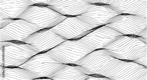 Thin line wavy abstract vector background. Curve wave seamless pattern. Line art striped graphic template. Vector illustration.
