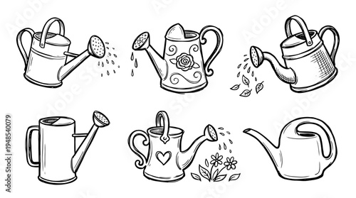 watering can, Hand-drawn outline doodle sketches vector set collection , white background , PNG and SVG isolate
