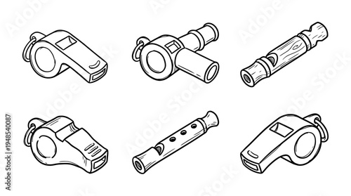 whistle, Hand-drawn outline doodle sketches vector set collection , white background , PNG and SVG isolate