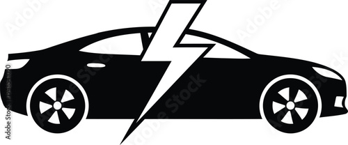Silhouette of an electric car with a lightning bolt symbol on white electric car, lightning bolt, symbol