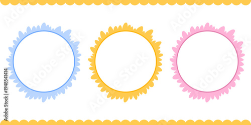 Template trendy vector with lace border kawaii and set frame cute. Valentine vintage style with children romantic ribbon and greeting circle title. Oval doodle template with simple rectangle lace