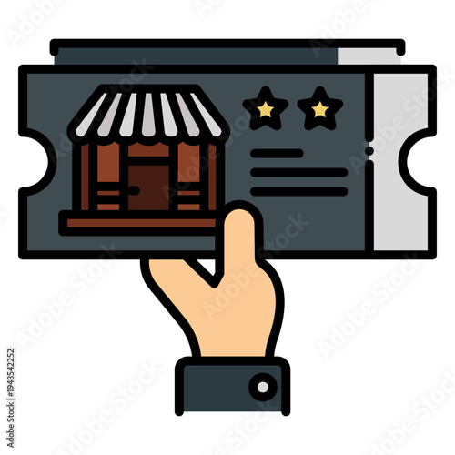 Hand Holding Hotel Booking Ticket Icon