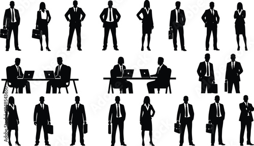Business professionals silhouettes, corporate office illustration, workplace diversity concept, professional