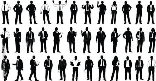 Business professionals silhouettes, corporate attire illustration, office teamwork diversity, workplace culture concept