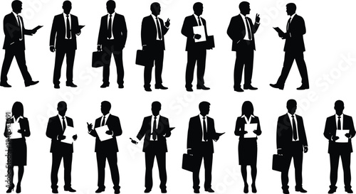 Business professionals silhouettes, corporate attire illustration, office teamwork diversity, workplace culture concept