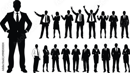 Business professionals silhouettes, corporate leadership illustration, office teamwork diversity, workplace culture
