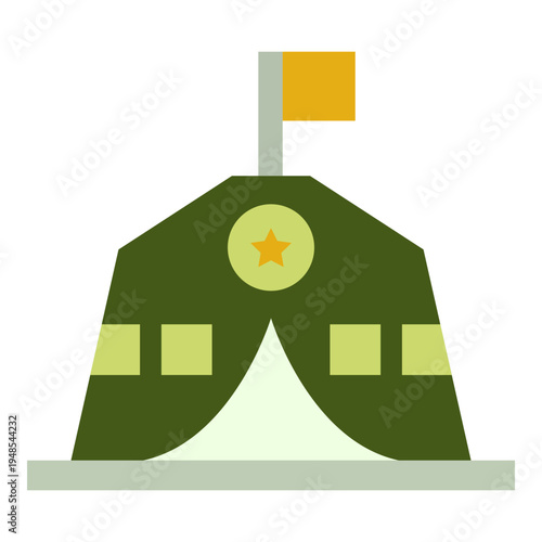 Military Tent Icon with Star and Flag