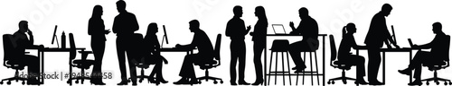 Office teamwork silhouettes, corporate collaboration illustration, workplace diversity concept
