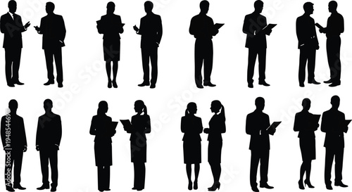 Business professionals silhouettes, corporate teamwork, office communication, leadership collaboration