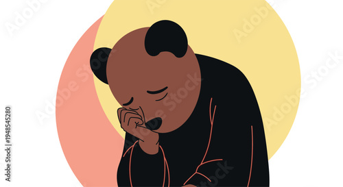Illustration of a character with a sad expression leaning their head on their hand while feeling depressed, lonely, or thoughtful.
