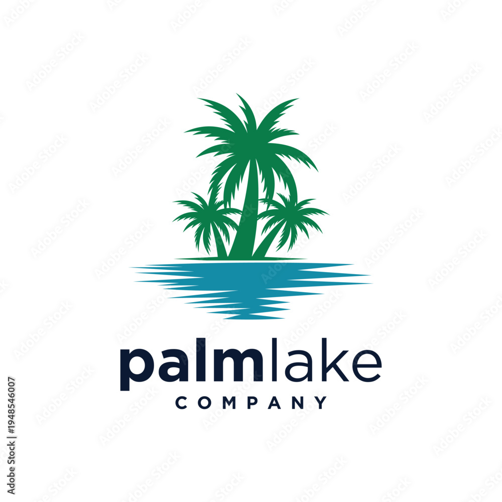 Obraz premium Palm Coconut Tree with Ocean Sea Waves for Tropical Beach logo design