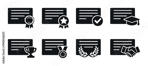 Certificate and achievement icons displayed on a grey background