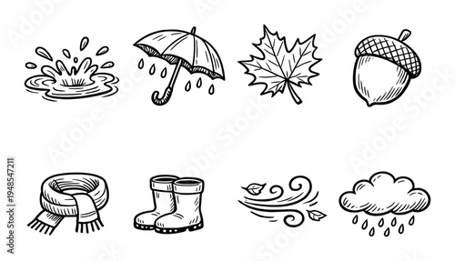 Autumn weather and seasonal items arranged on dark background