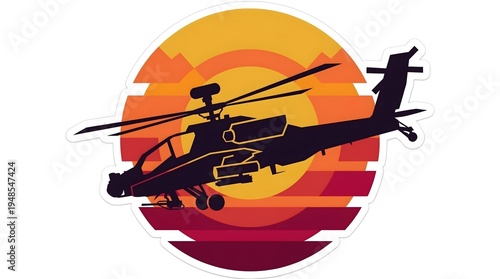 Wallpaper Mural Attack helicopter silhouette over sunset retro style illustration   Torontodigital.ca