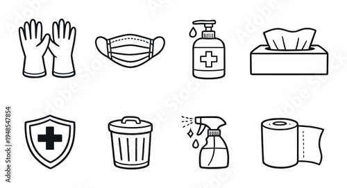 Protective gloves mask sanitizer and tissues on dark background