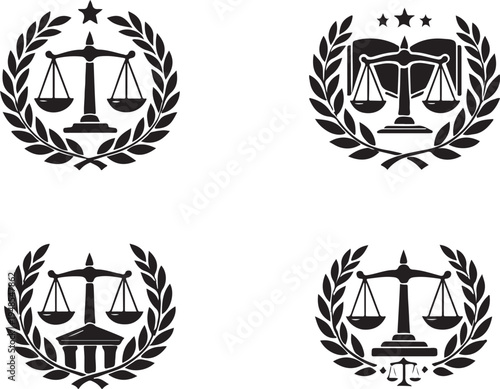 Silhouettes Law balance scale symbol set