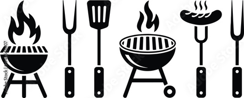 Silhouette of barbecue grills and utensils in a seamless pattern design