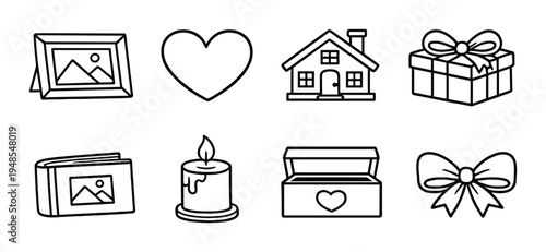 Gift and memory icons arranged on dark gradient background