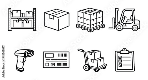 Warehouse and pallet handling icons on dark gradient background