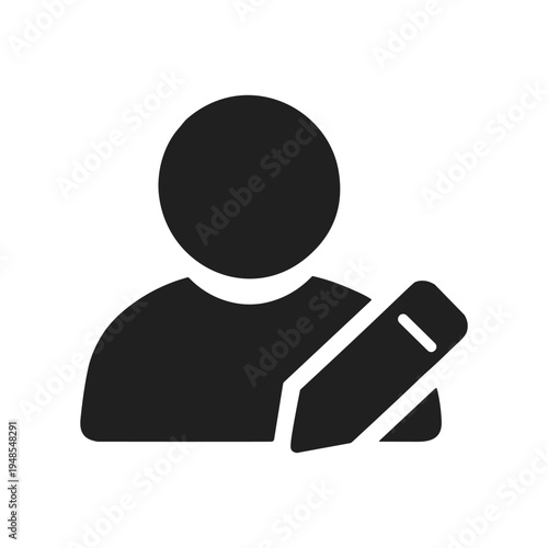 Writer or Editor Icon, Personal Development, Content Creation, Solid Black Icon Set Vector Illustration