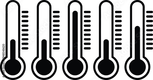 Illustration of six thermometers showing different temperature levels