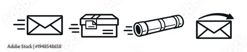 Envelope parcel rolled tube and returned mail icons on dark background