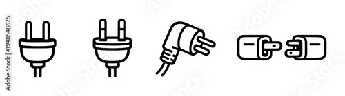 Four plug and adapter icons displayed on dark gray background